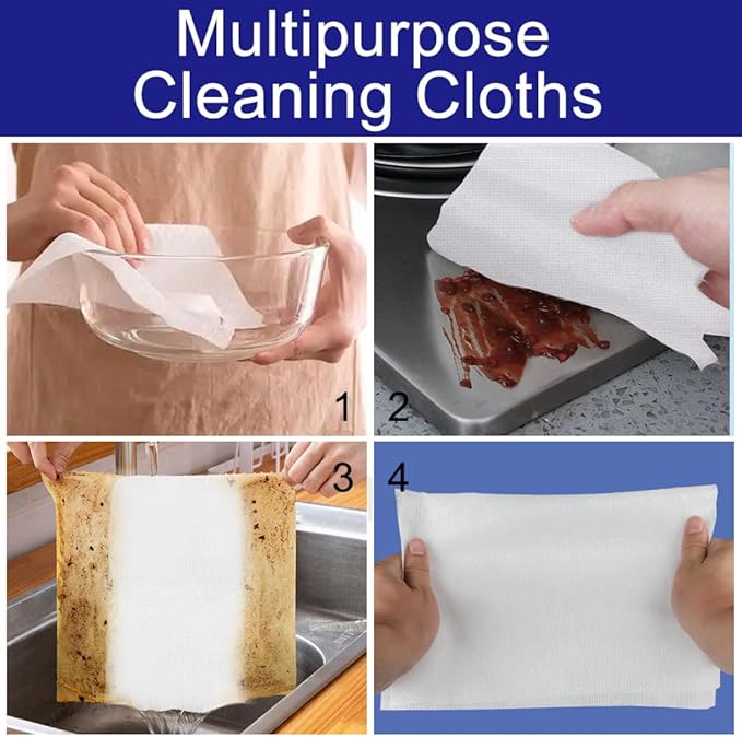 100 Count Disposable Cleaning Towels and Dish Cloths,Super Absorbent Dishcloths,Multi-Surface Cleaning Wipes for Kitchen Dishes, Windows, Bathroom (White)