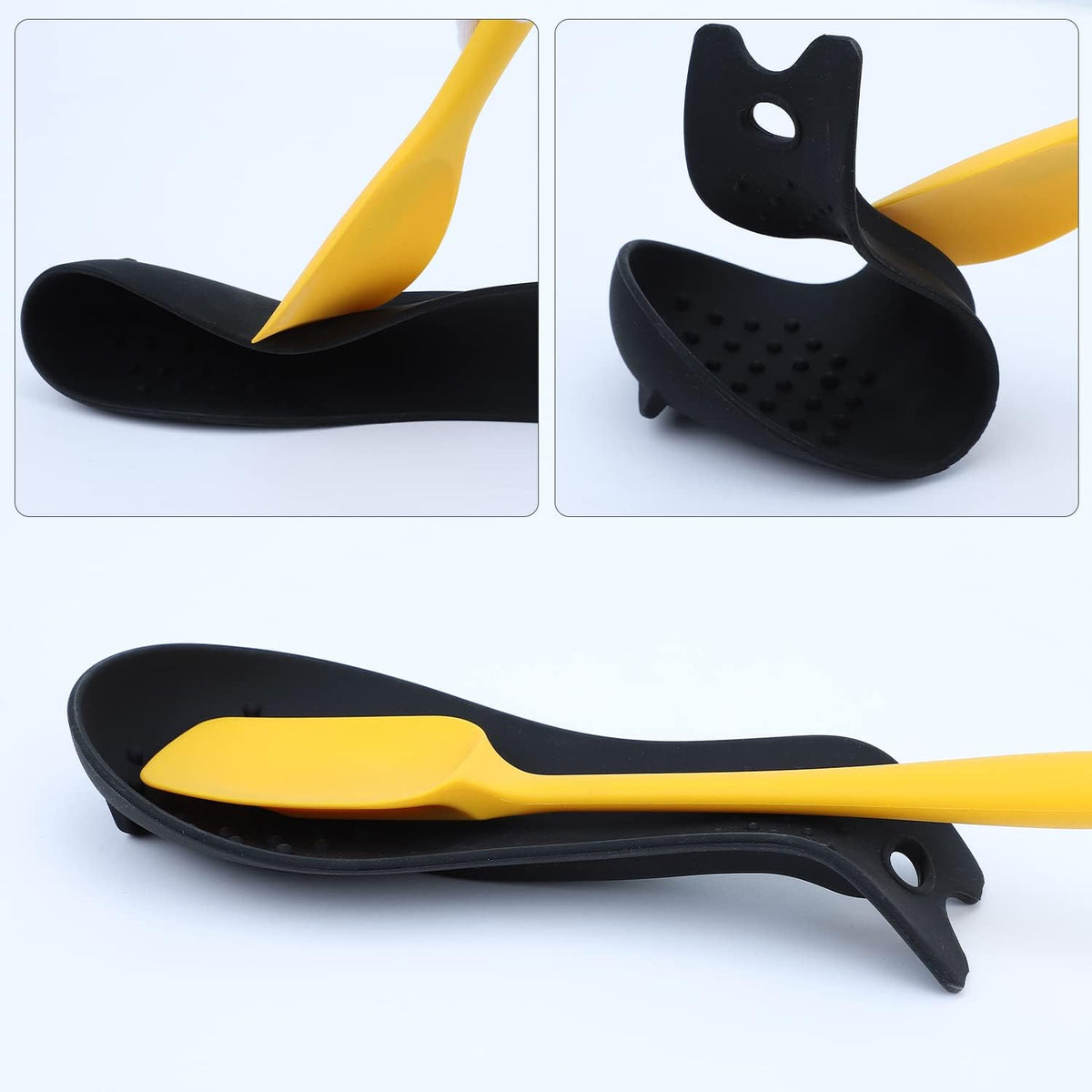 MSY BIGSUNNY Silicone Spoon Rest for Stove Top, Heat Resistant Spoon Rest, Cooking Utensils Holder for Kitchen Counter - (Set of 2, Black)