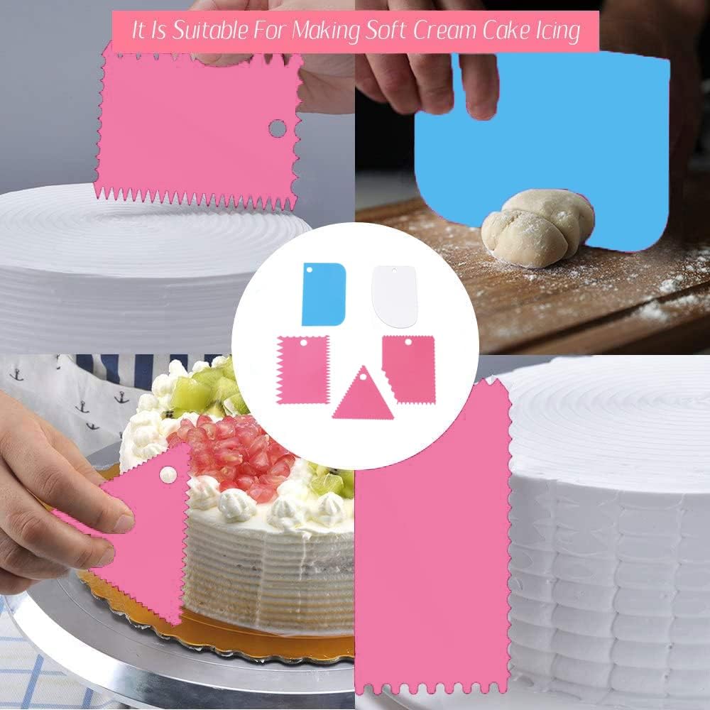 Cake Smoother Scraper Dough Scraper Tools Set,Cake Icing Scraper Smoother,Reusable Bread Cream Pizza Cutter,Flexible Plastic Pastry Cutter,For Baking Cake Edge Stripe Decorating Comb(5Pcs,Multicolor)