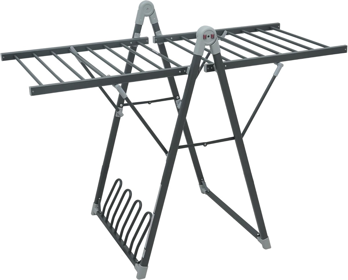 Electric Heating Clothes Drying Rack,Foldable Clothes Drying Rack,Suitable for Drying Clothes, Shoes and Socks.Plug & Play,Space Gray,Aluminum Alloy,One-Click Switch(39.37×52.56×25.98in)