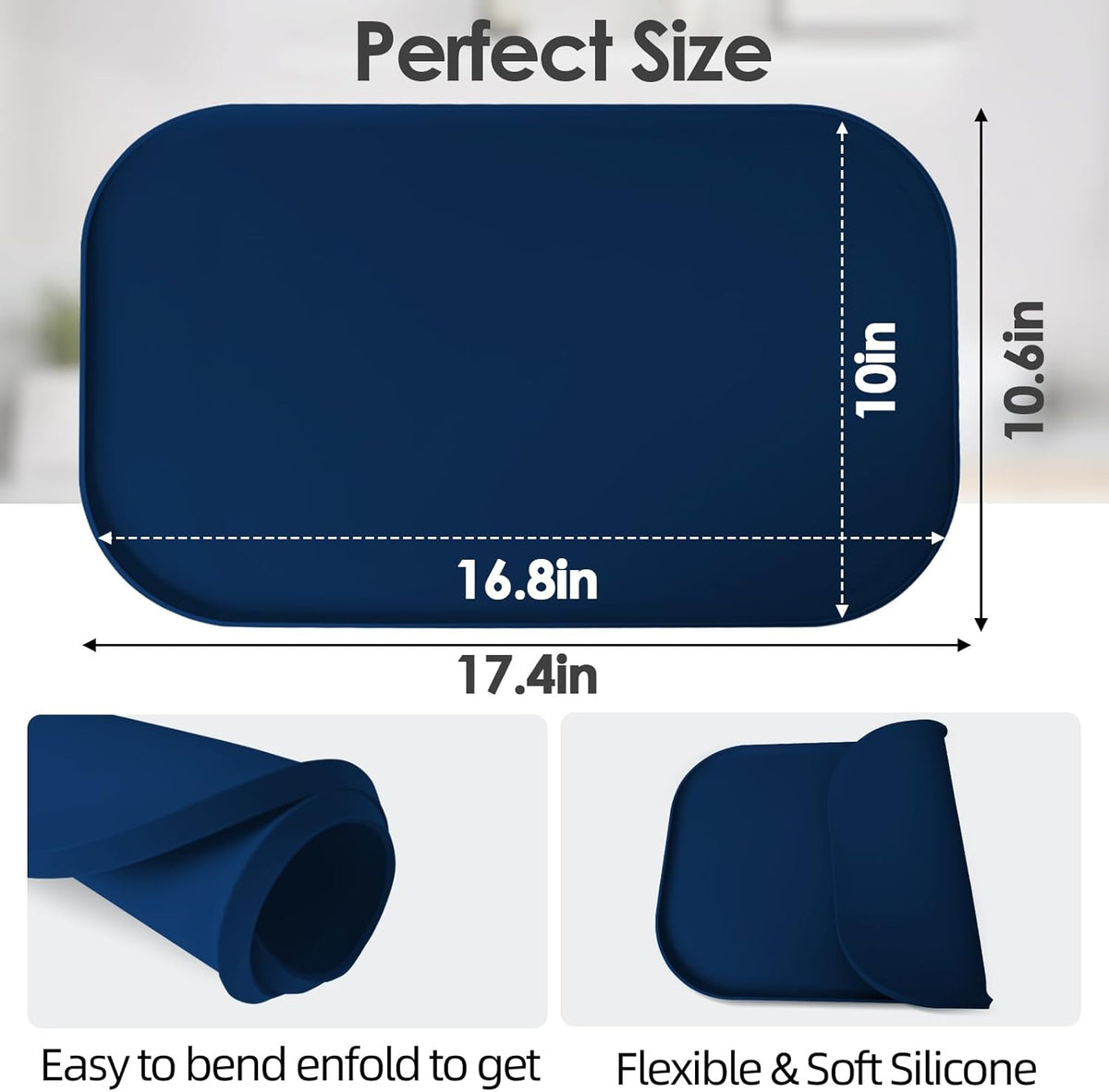Silicone Coffee Maker Mat with Lip, 17.4'' x 10.6'' Heavy Duty Coffee Maker Mat for Countertops, Coffee Tray Fit Under Coffee Machine Appliance Automatic Machines Espresso Accessory, Navy Blue