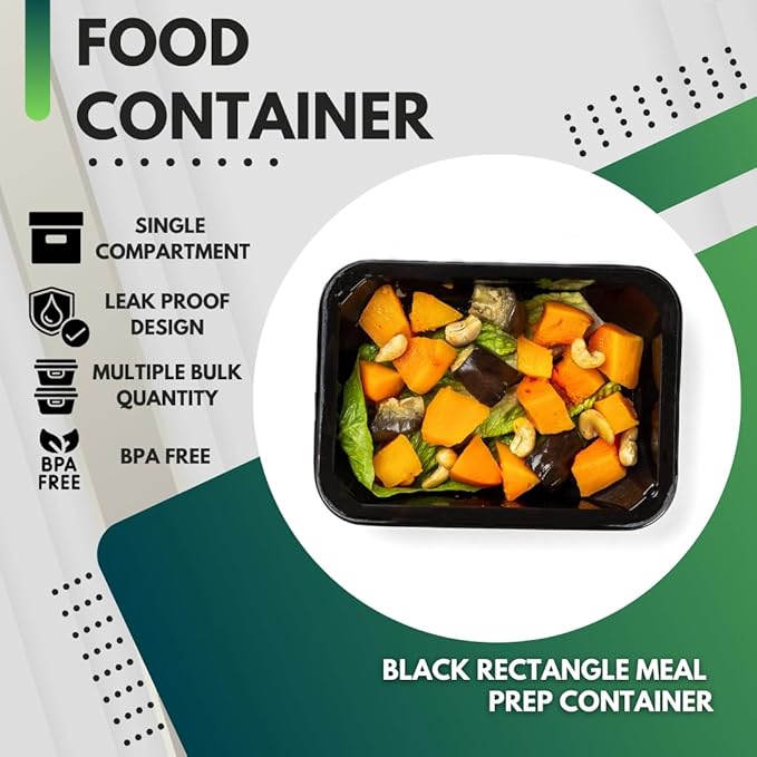 Green Direct Pack of 10 (16 oz) - Disposable Meal Prep and Take out black food containers with lids, Plastic Bento Lunch Box To Go