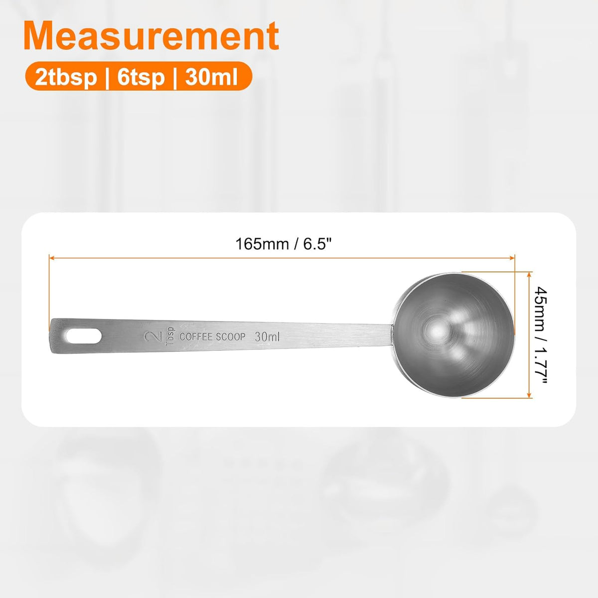 HARFINGTON Coffee Scoop Spoon 2tbsp (6tsp, 30ml) 304 Stainless Steel Long Handle Teaspoon/Tablespoon Measuring Spoons Scoops for Tea Sugar Kitchen, Silver