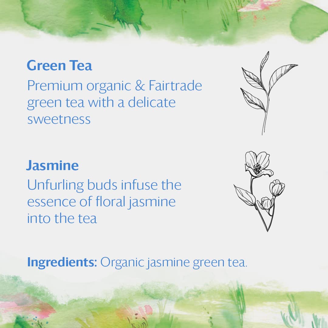 Grace Farms Organic JASMINE Green Tea (16 Pyramid Sachets) | Fragrant and Sweet | Fairtrade and Kosher Certified | Best Green Tea | Gives Back 100% of Profits