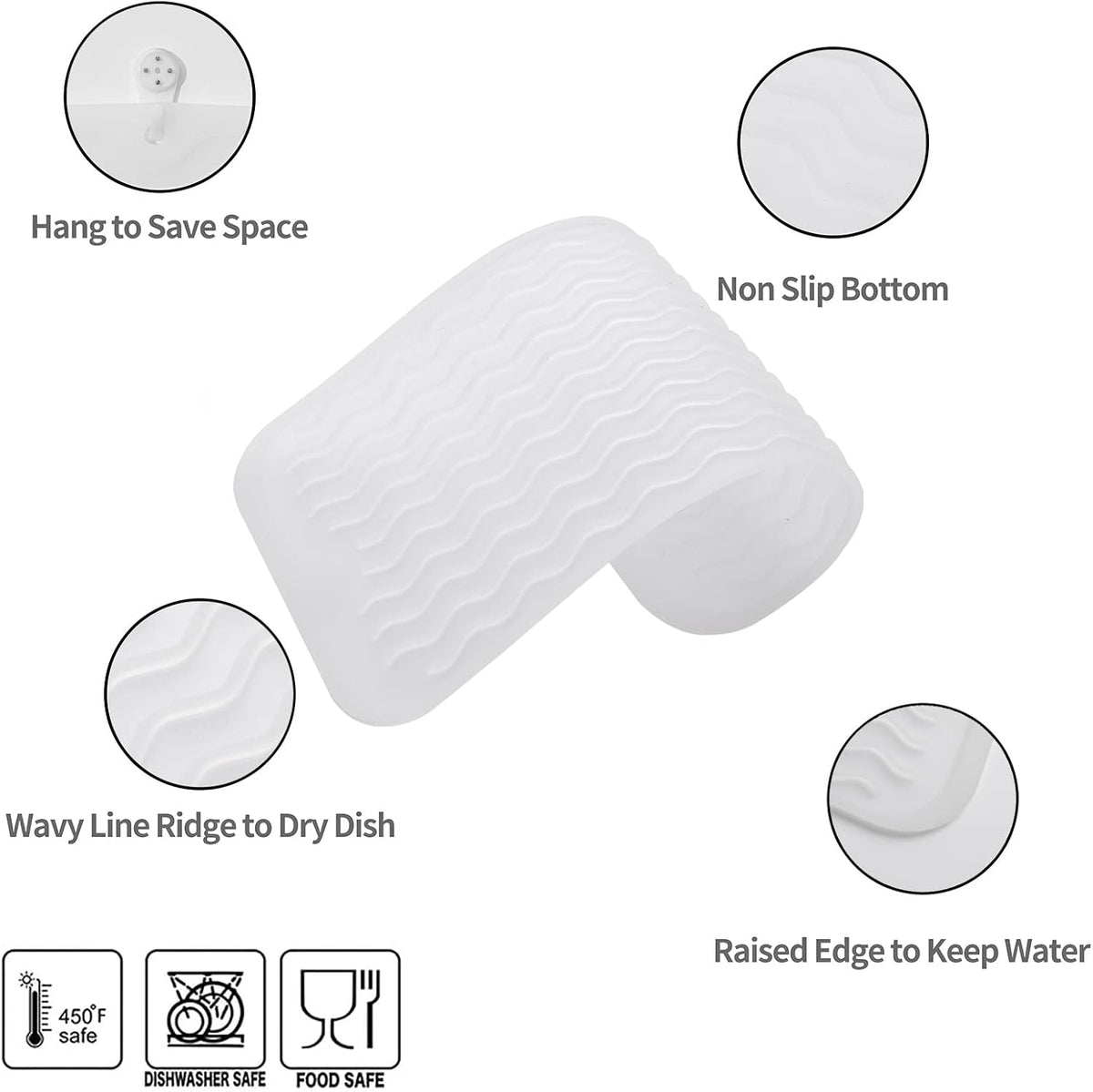 Silicone Dish Drying Mat for Multiple Usage,Easy clean,Eco-friendly,Heat-resistant Silicone Mat for Kitchen Counter or Sink,Refrigerator or Drawer Liner Translucent S 12 inches x 6 inches
