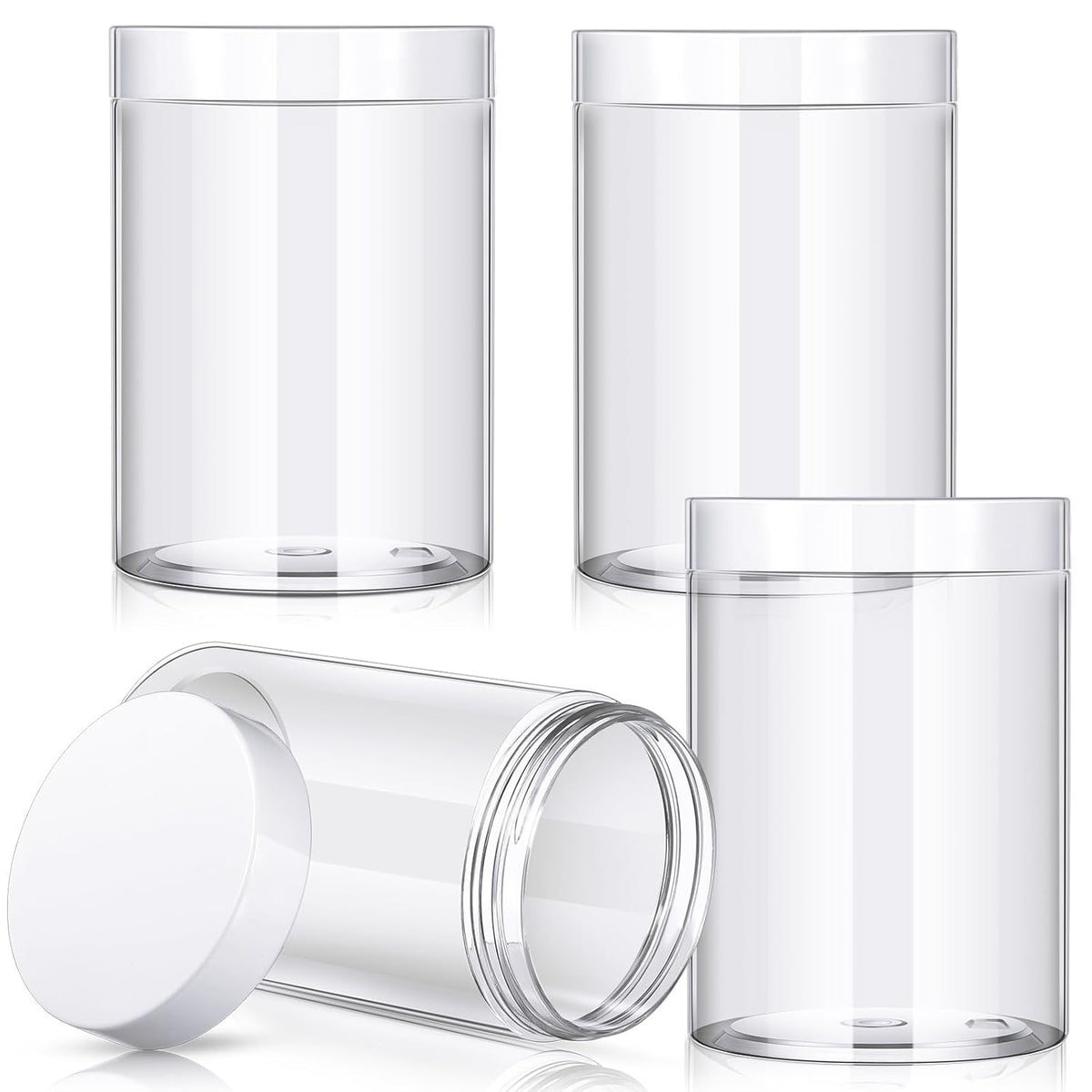 Patelai 4 Pieces Round Wide-mouth Leak Proof Plastic Container Jars with Lids for Travel Storage Makeup Beauty Products Face Creams Oils Salves Ointments DIY Making(12 Ounce,White)