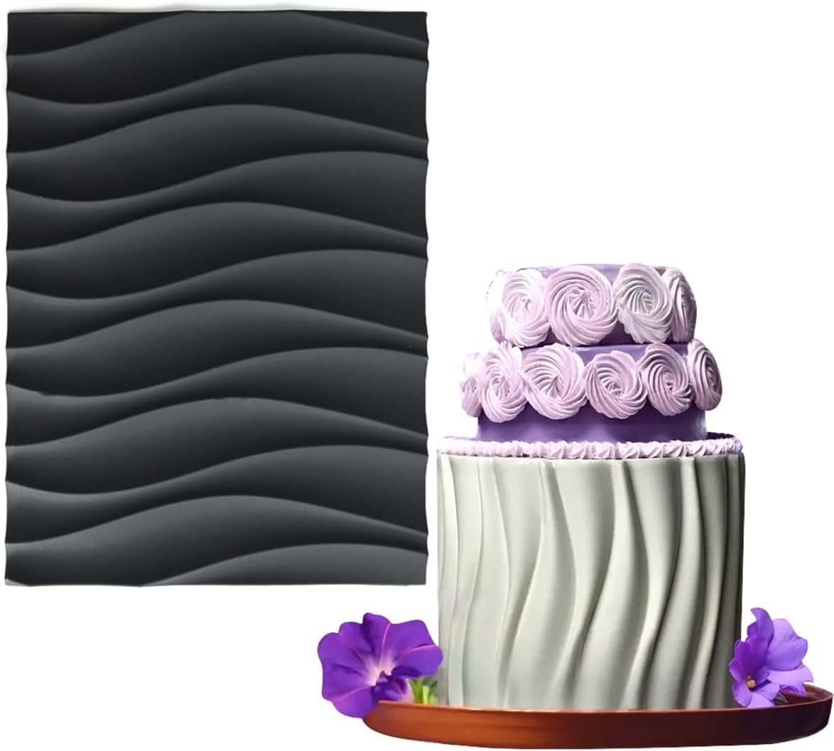 mostsom Silicone Lace Mold for Fondant, Wave Pattern Embossing Mat, and Decorating – Flexible Food-Grade Mold for Cake, Chocolate, Resin, Soap, Clay Crafts (D_Wave)