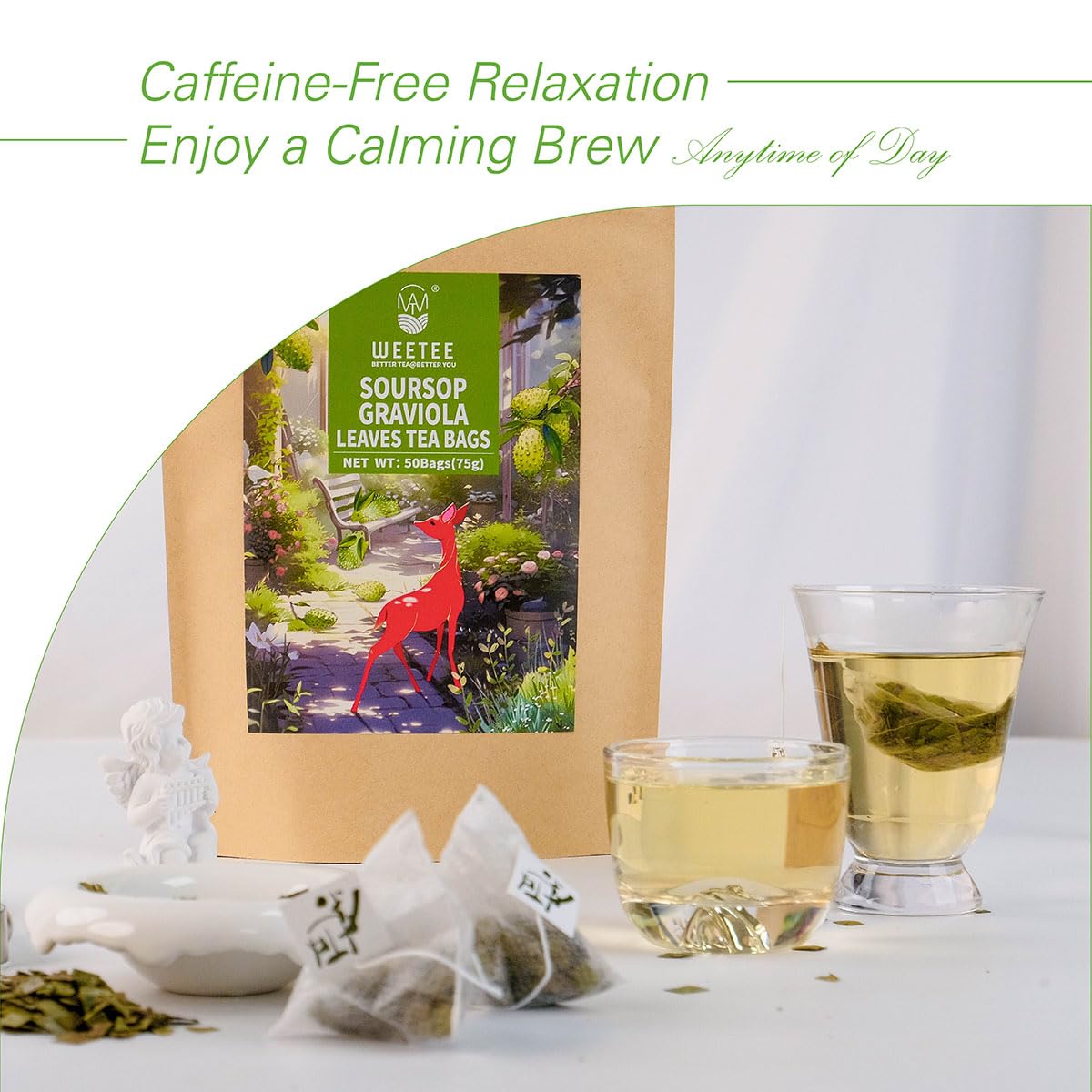 WT WEETEE Soursop Leaves Tea Bags, Made with 100% Pure Soursop Graviola/Guanabana Leaves, Natural Caffeine-free Herbal Tea, 50 Corn Fiber Tea Bags
