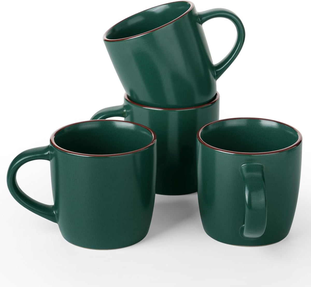 famiware Mercury Coffee Mugs 13 oz, Coffee Mugs Set of 4 with Handle, Cups for Latte, Hot Tea, Cappuccino, Mocha, Cocoa, Dark Green