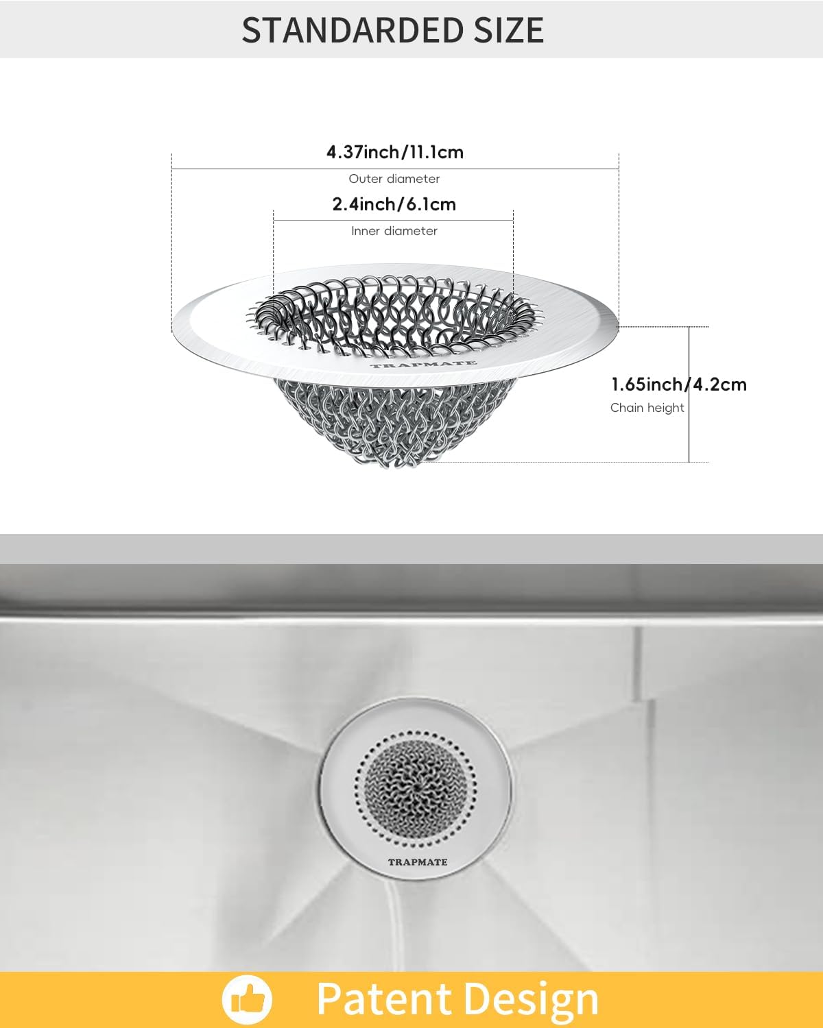 TRAPMATE 4 Pcs Kitchen Sink Drain Strainer, Easy Clean Sink Strainer, Stainless Steel Sink Drain Strainer, Sink Stopper Kitchen Drain, Garbage Disposal Strainer for US Standard Drain, Sink