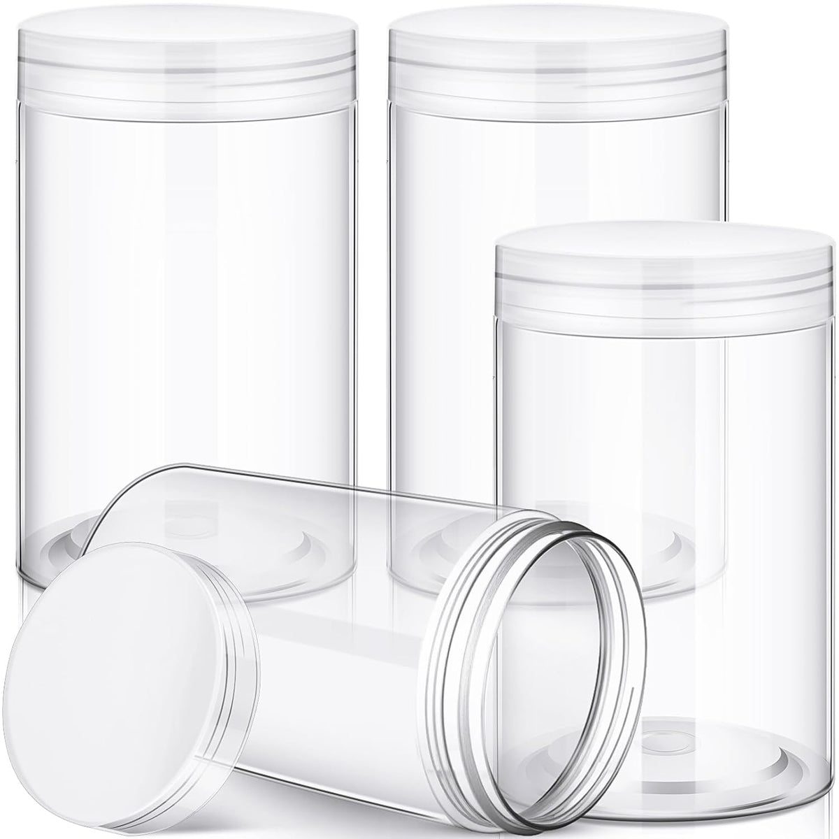 Patelai 4 Pieces Round Wide-mouth Leak Proof Plastic Container Jars with Lids for Travel Storage Makeup Beauty Products Face Creams Oils Salves Ointments DIY Making(12 Ounce,Clear)
