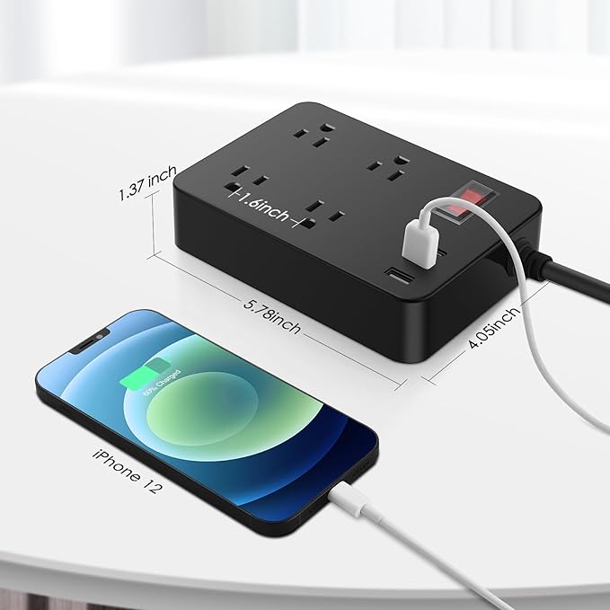 Outdoor Power Strip Weatherproof,Fast Charging Station 20W USB C,Waterproof Surge Protector 4 Outlets, Multi Outlet Extension for Camping, Garden, Kitchen,Bathroom,Flat Plug (Black, 25 FT Cable)