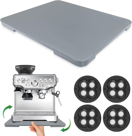 Appliance Slider 360° Rolling Tray for Coffee Maker- Bamboo Coffee Pot Slider Tray for Countertop Rotation Sliding Tray with Wheels, Appliances Mat Easily from Under the Cabinet, Gray (15.7"×13")