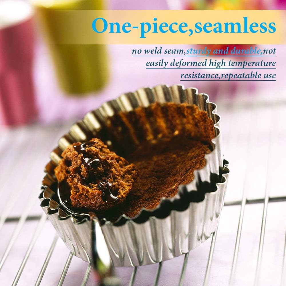 20 Packs Cupcake Mold, 3.8inch Stainless Steel Mini Pie Tartlet Cupcake Cake Muffin Mold Tin Pan Baking Tool