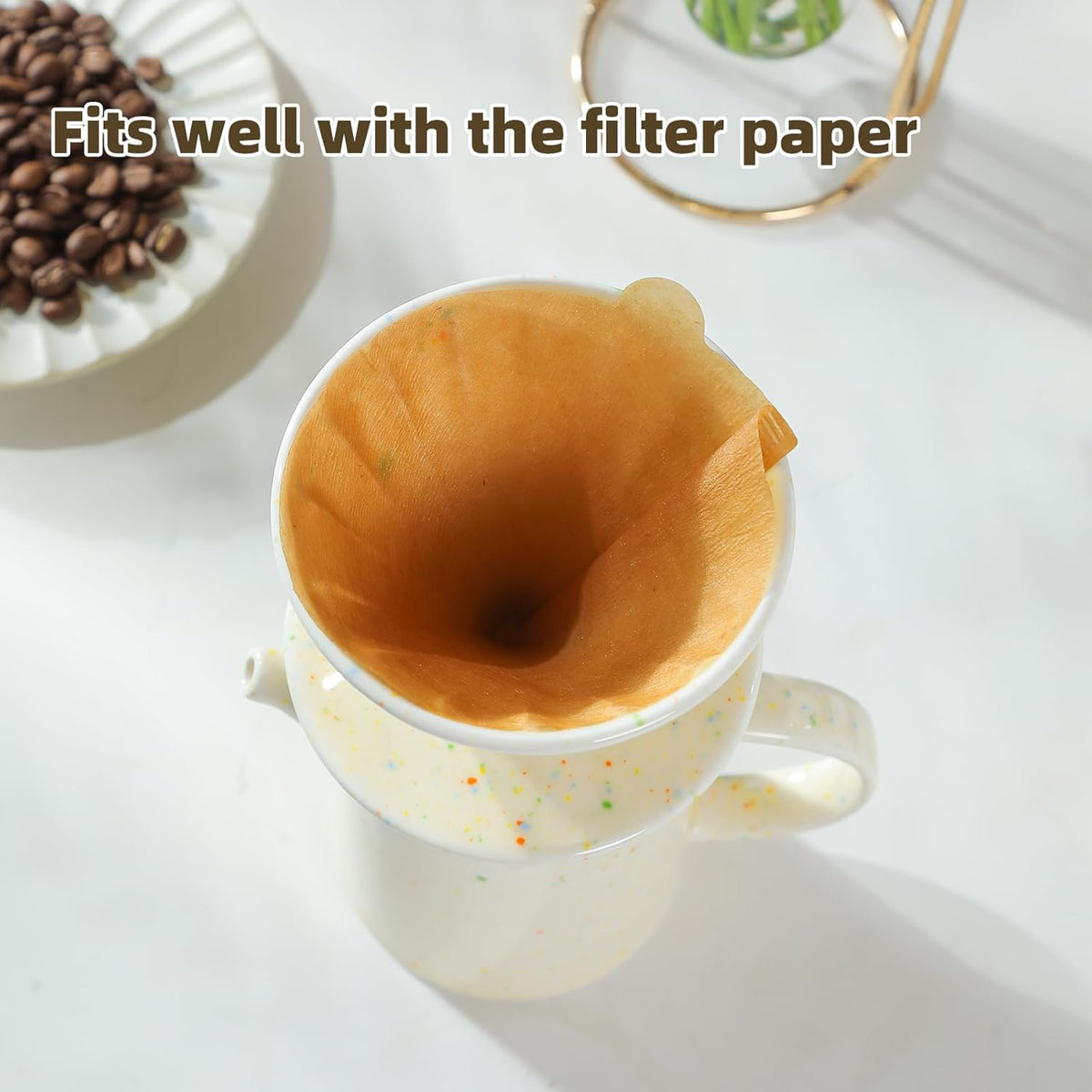 Pour Over Coffee Maker Set,Ceramic Pour Over V60 Coffee Dripper Set with 20 Count Paper Coffee Filters,for Home Café Restaurant Camping,15.8 Ounces(Multi-Color Dot)
