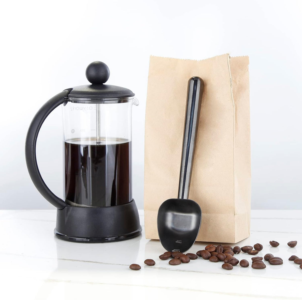 Easyworkz Stainless Steel Long Hollow Handle Coffee Scoop,7g Measuring Spoon for Ground Coffee and Loose Leaf Tea, Gunmetal Black