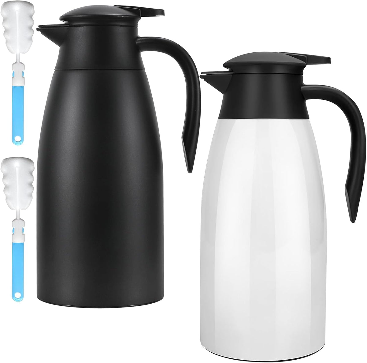 Updated Thermal Coffee Carafe, 70 Oz Insulated Stainless Steel Coffee Carafes for Keeping Hot Coffee & Water Hot Beverage-12Hours, Double Walled Vacuum Thermos Carafe(Black+White）