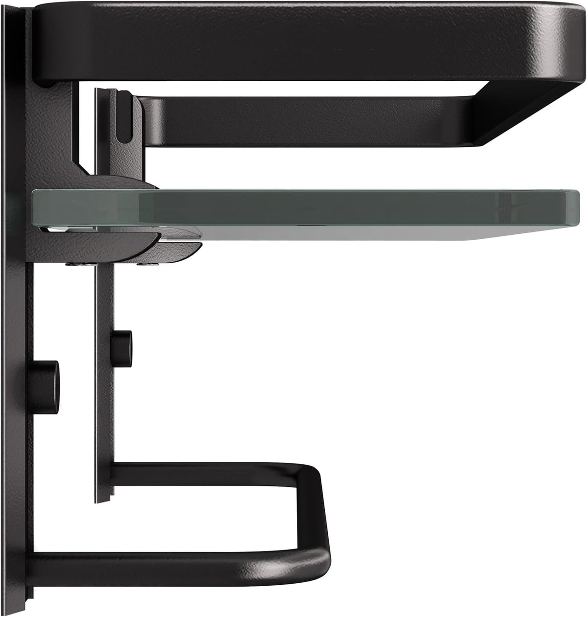 Danpoo Bathroom Wall Shelf with Towel Bar, Clear Tempered Glass, Hand Towel Holder (Matte Black)