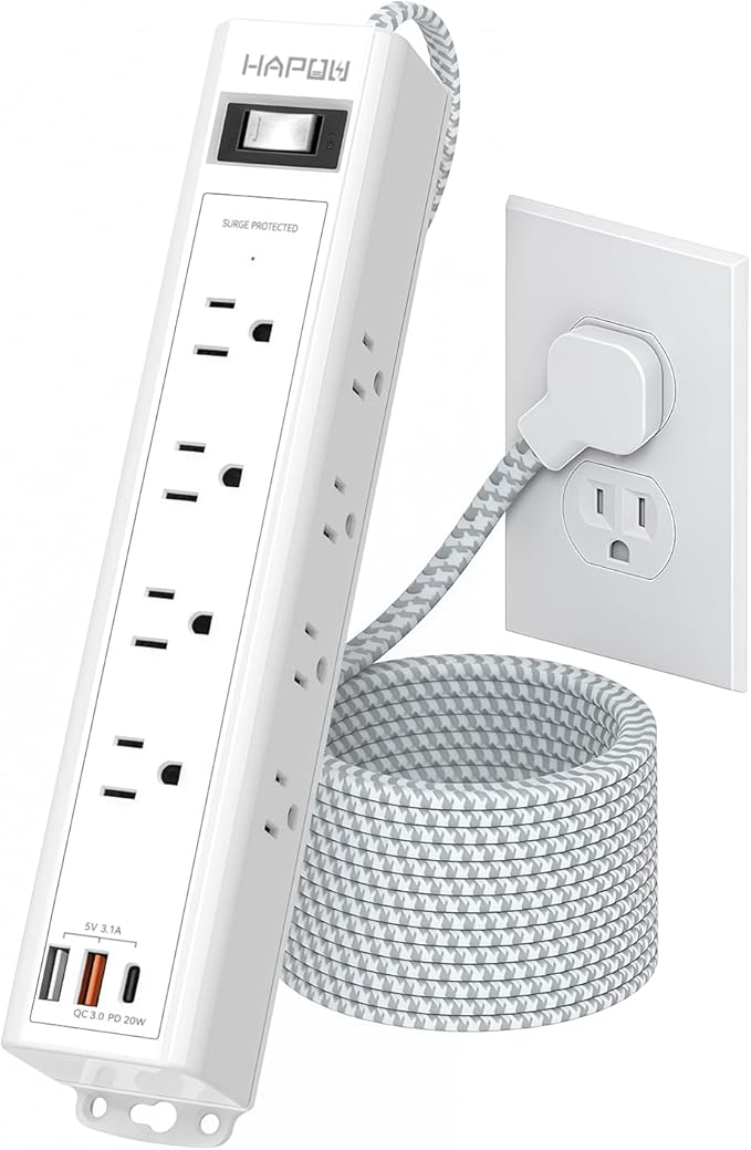 Surge Protector Power Strip 5 FT Extension Cord with Multiple Outlets - 12 Widely AC Outlets and 3 USB Ports, Flat Plug, Wall Mount Outlet Extender with 1700J Overload Protection, ETL Listed