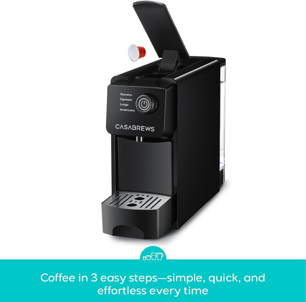 CASABREWS CM7036E Espresso Machine for Nespresso Original Pods, 20 Bar Compact Capsule Coffee Machine with 21 oz Removable Water Tank and 4 Brewing Modes, Mini Espresso Maker for Home or Office, Black