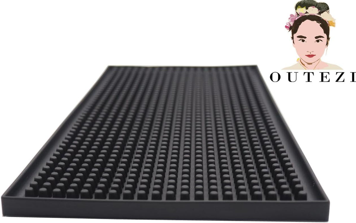 Reusable Bar Mat for Coffee Maker Mats, Countertop Spill Mats, 6" x 12" Black Dish Drying Mat