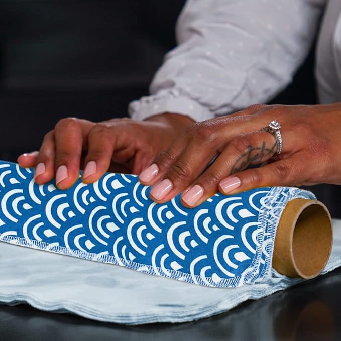 The Useless Brand Reusable Paper Towels Roll | Washable Cotton Flannel Sheets w/Cardboard Roll | Fits on Most Holders (Waves, 12 Towels)