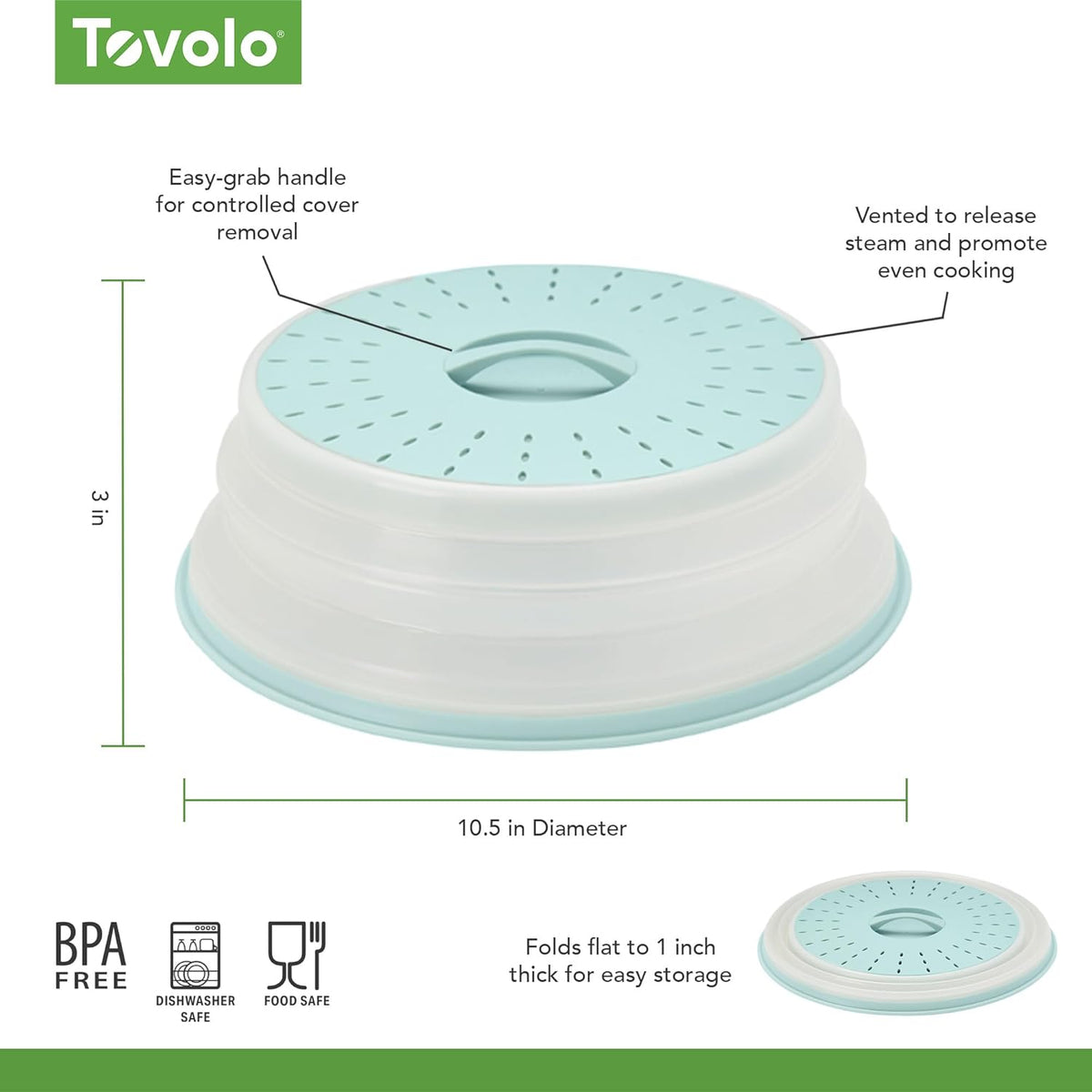 Tovolo Microwave Splatter Cover for Food, Medium (Blue Haze) - Collapsible & Vented Silicone Splatter Guard Lid - Microwave Plate & Dish Cover with Handle - BPA-Free Kitchen Gadget for Meal Prep