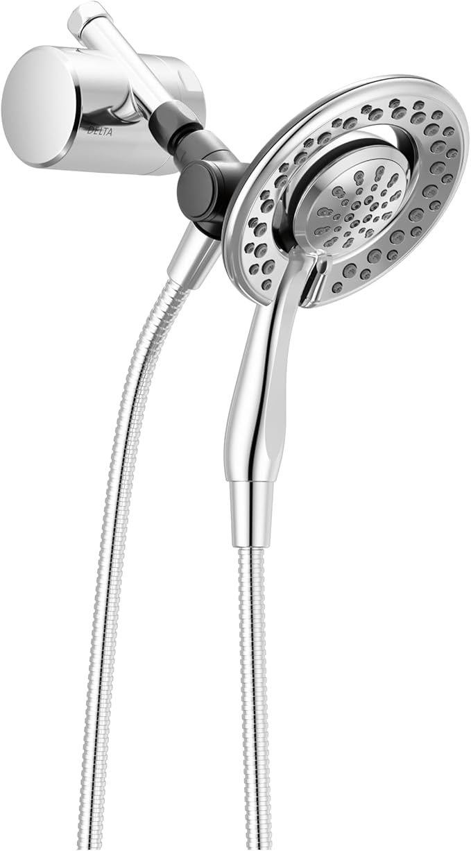 Delta Faucet 4-Setting In2ition 2-in-1 Dual Shower Head with Clarifi Standard Shower Filter Attachment and Filter, Chrome Shower Head with Filter, Filtered Shower Head, Chrome 7SF110B