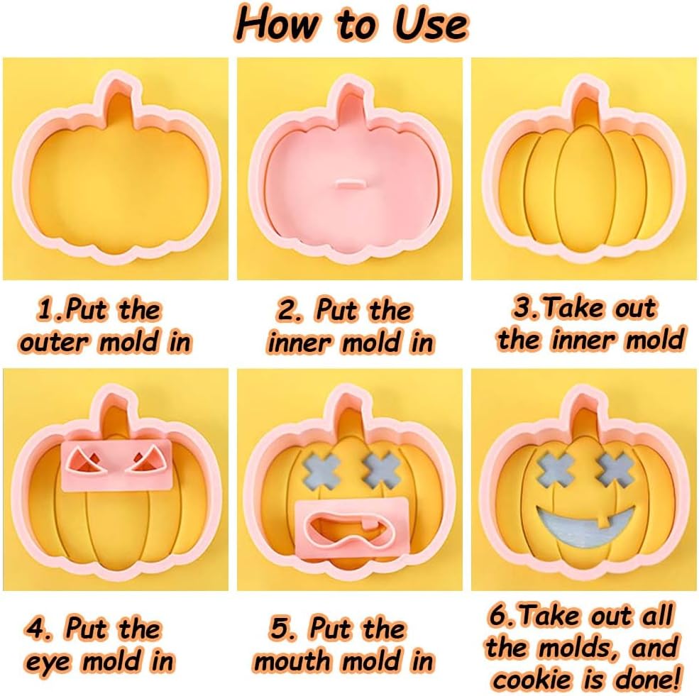Mini Pumpkin Cookie Cutters, DIY 3d Halloween Raised Design Cookie Stamps, Cookie Cutter Set suitable for Frosting Decoration, Mini Gingerbread Pie Molds, Day of The Dead Decorations (Pumpkin)
