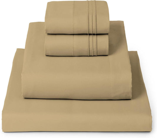 Mellanni Queen Sheets Set - 4 PC Iconic Collection Bedding - Hotel Luxury, Extra Soft, Cooling Bed Sheets - Wrinkle, Fade, Stain Resistant (Queen, Gold)