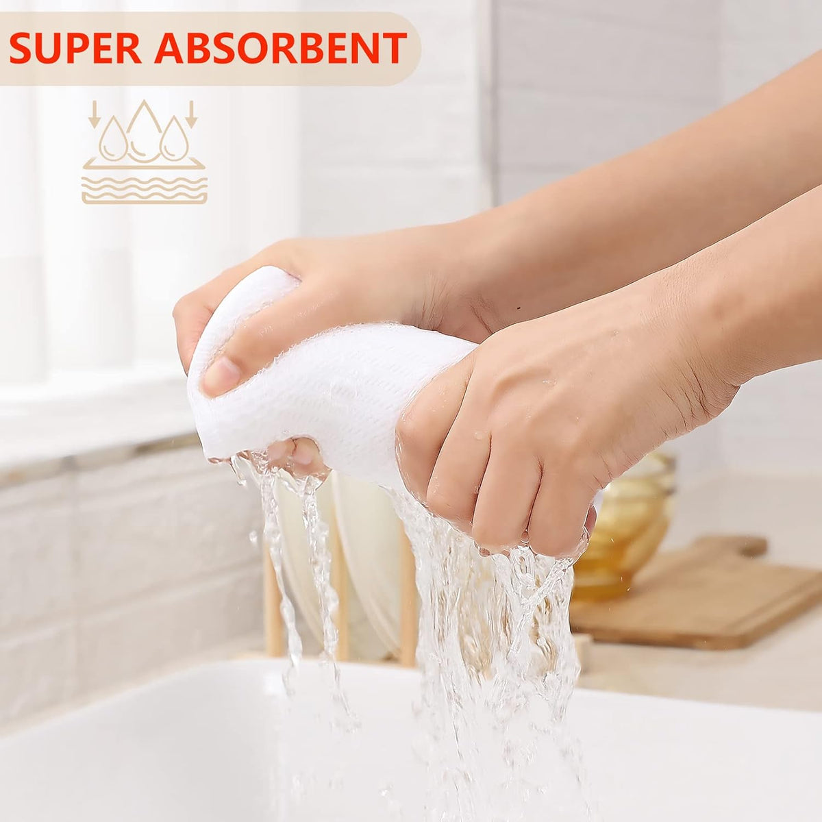 Kitinjoy 100% Cotton Waffle Weave Kitchen Towels, 4-Pack Super Soft and Absorbent Dish Towels for Drying Dishes, Kitchen Hand Towels, 13 in x 28 in, White