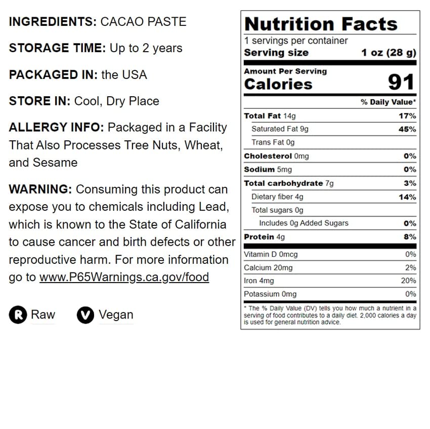 Food to Live Cacao Paste Wafers, 1 Pound - Premium Raw Cacao Liquor, Pure, Unsweetened, Vegan, Bulk. Rich in Antioxidants, Essential Minerals. Perfect for Homemade Desserts, Chocolate Bars