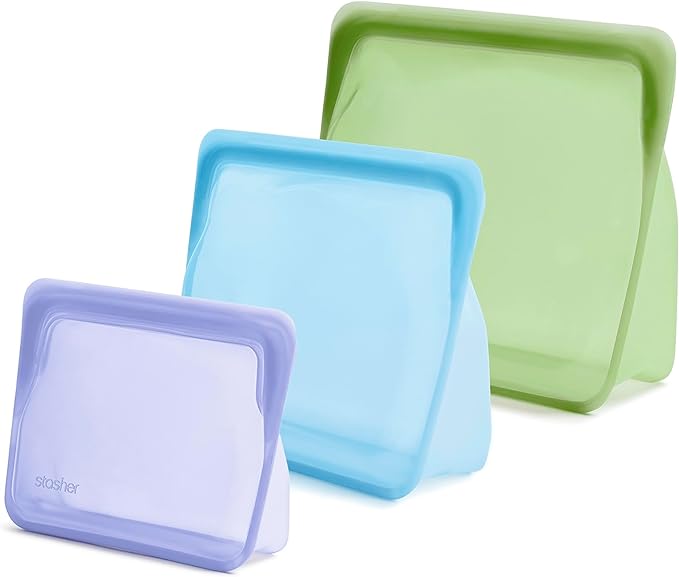 Stasher Premium Silicone Reusable Food Storage Bags, 3-Pack, Multi, Multi-Use Food Storage Bags, Lunch Bag, Travel Containers, BPA Free, Leak-free, Dishwasher-Safe, Eco-friendly