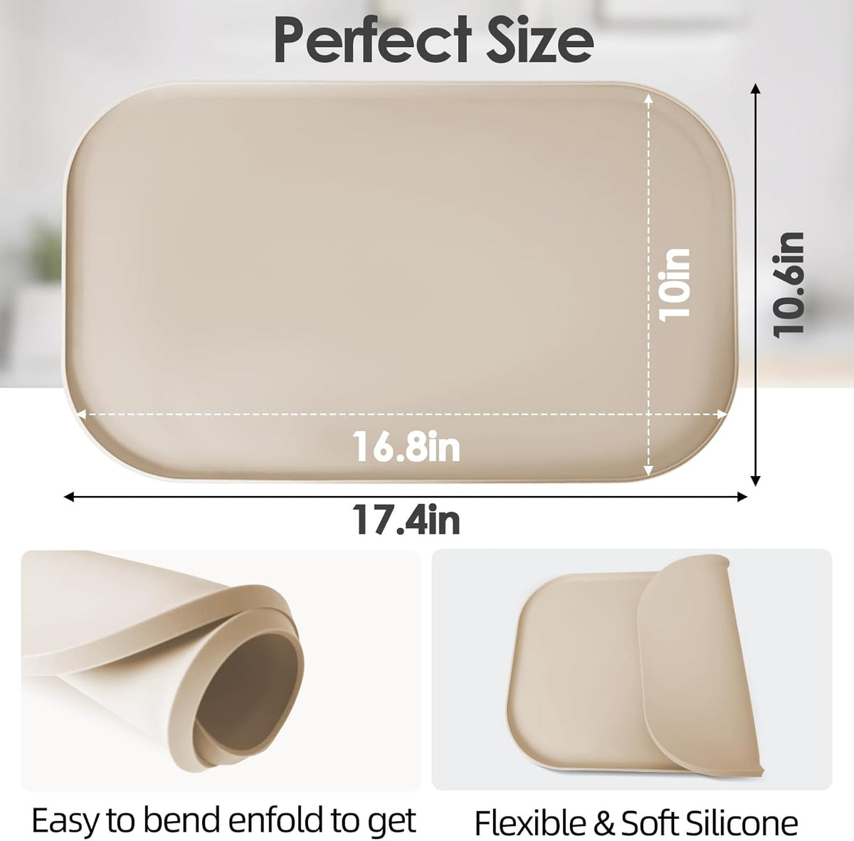 TOHONFOO Silicone Coffee Maker Mat with Lip, 17.4'' x 10.6'' Heavy Duty Coffee Maker Mat for Countertops, Coffee Tray Fit Under Coffee Machine Appliance Automatic Machines Espresso Accessory, Khaki