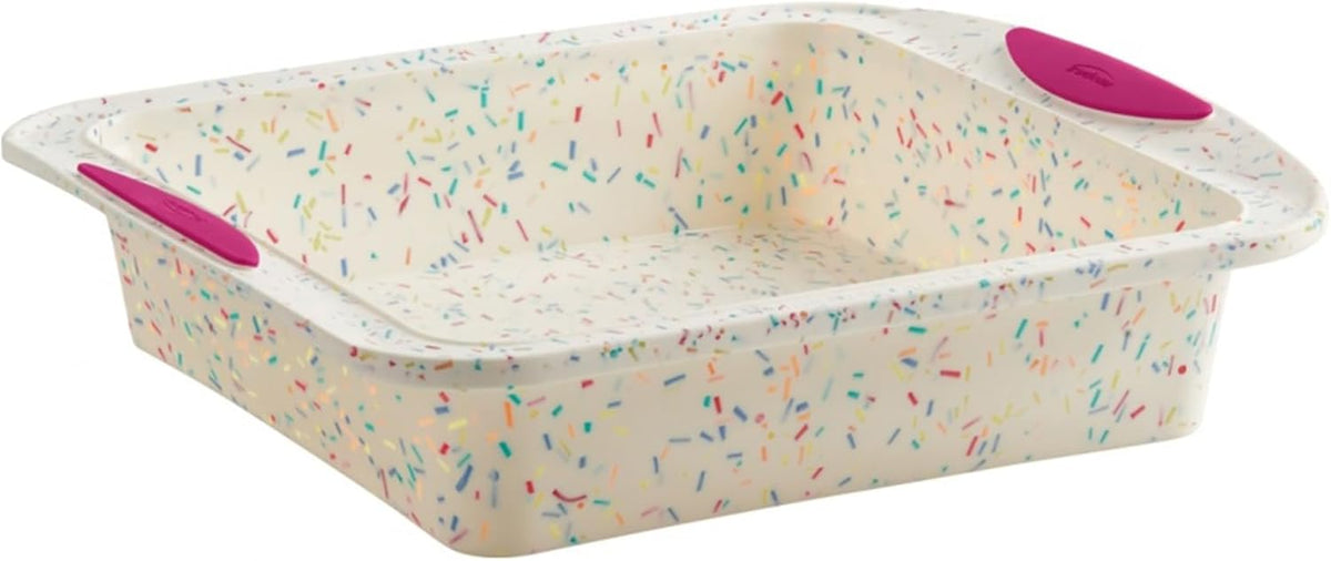 Trudeau 8x8in Confetti Silicone Cake Pan – Reinforced Hybrid of Flexible Silicone and Hard Lining for Shape Stability – Nonstick, BPA Free, Oven Safe to 428°F, and Dishwasher Safe