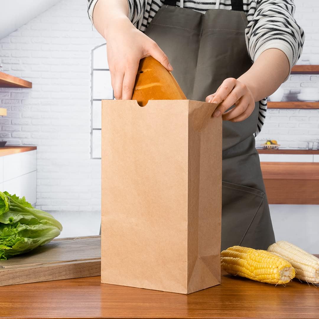 Restaurantware Bag Tek 12 LB Disposable Lunch Bags 100 Sturdy Take-Out Bags - Flat Bottom Great For Restaurants Cafes And Bakeries Brown Kraft Popcorn Bags