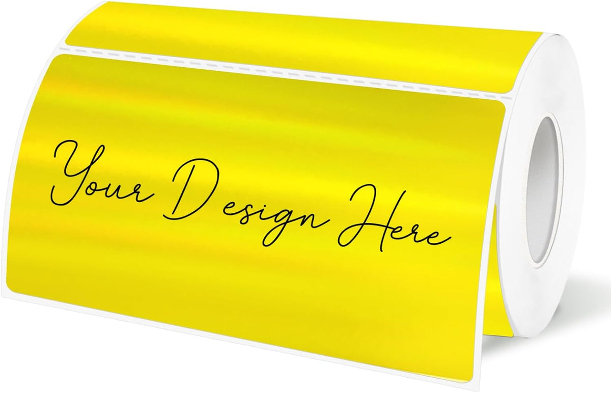 2x4 Inch Holographic Thermal Labels, Yellow Direct Thermal Stickers Label, Self-Adhesive Glitter Thermals Printer Sticker Labels, Perforation Line Design- 200Pcs/ 1 Roll