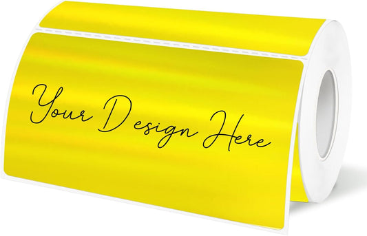 2x4 Inch Holographic Thermal Labels, Yellow Direct Thermal Stickers Label, Self-Adhesive Glitter Thermals Printer Sticker Labels, Perforation Line Design- 200Pcs/ 1 Roll