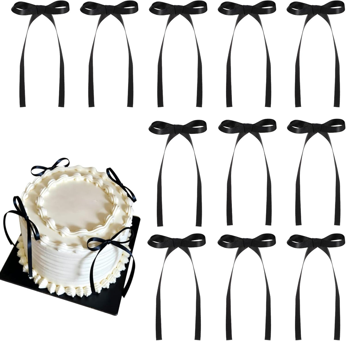 30 Pack Bow Cake Toppers Black Bows for Cake Coquette Themed Bow Cupcake Toppers Black Bow Birthday Decorations for Baby Shower Birthday Wedding Bachelorette Party Supplies