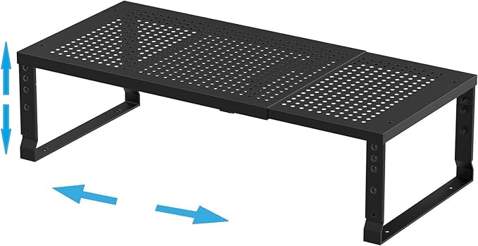 Expandable,Adjustable & Stackable Spice Rack, Cabinet Kitchen Countertop Shelf Organizer,Metal Pantry Storage Shelves - Space-Saving Storage Solution(1Pack/Black/Medium)