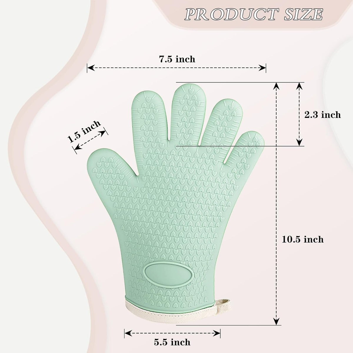Oven Mitts with Fingers, Heat Resistant 500°F, Waterproof & Non-Slip Kitchen Gloves for Baking, Grilling, Cooking.5-Finger Design with Soft Lining, Hanging Hook,Mint Green