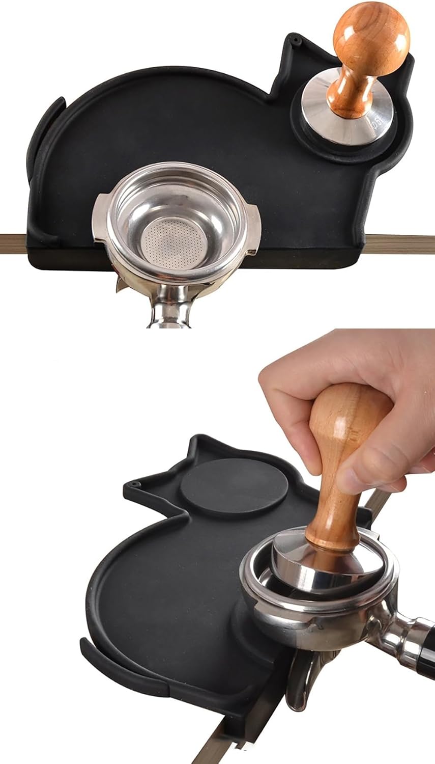 Cute Cat Coffee Knock Box Espresso Machine Accessories Small Coffee Dump Bin for Home and Office (Knock Box and Tamper Mat)