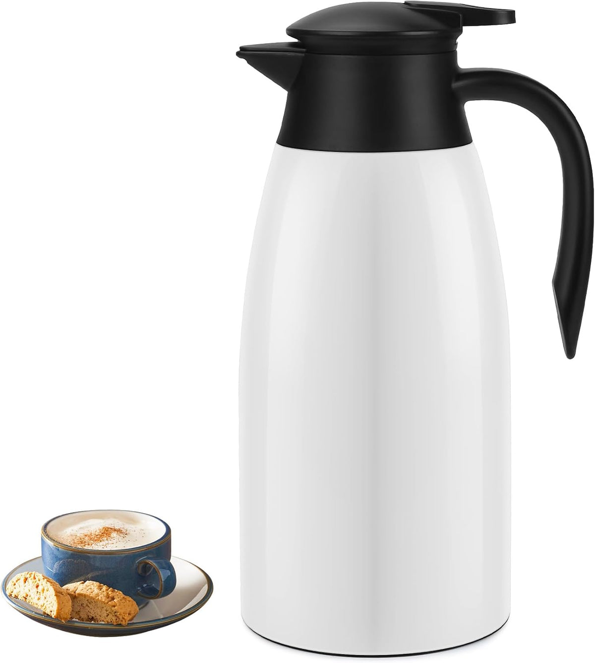 70oz Coffee Carafe Airpot Insulated Coffee Urn Stainless Steel Vacuum Thermal Pot Flask Dispenser for Coffee, Hot Water, Tea, Hot Beverage - Keep 12 Hours Hot, 24 Hours Cold -White