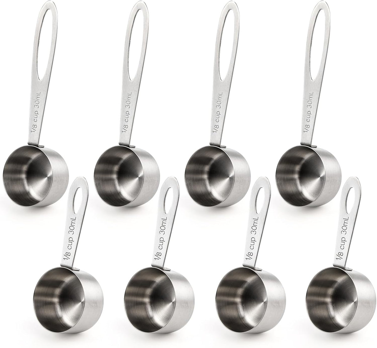 Hedume Set of 8 Coffee Scoop, Stainless Steel Coffee Measuring Scoops 1/8 Cup, Including 4 Pack Short Handled and 4 Pack Long Handle Coffee Scoops for Coffee, Tea, Sugar and Milk, 30 ml