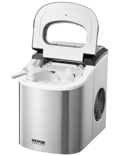 VEVOR Countertop Ice Maker, 9 Cubes Ready in 6 Mins, 33lbs in 24Hrs, Self-Cleaning Portable Ice Maker with Ice Scoop and Basket, Ice Machine with 2 Sizes Bullet Ice for Home Kitchen Office Bar Party