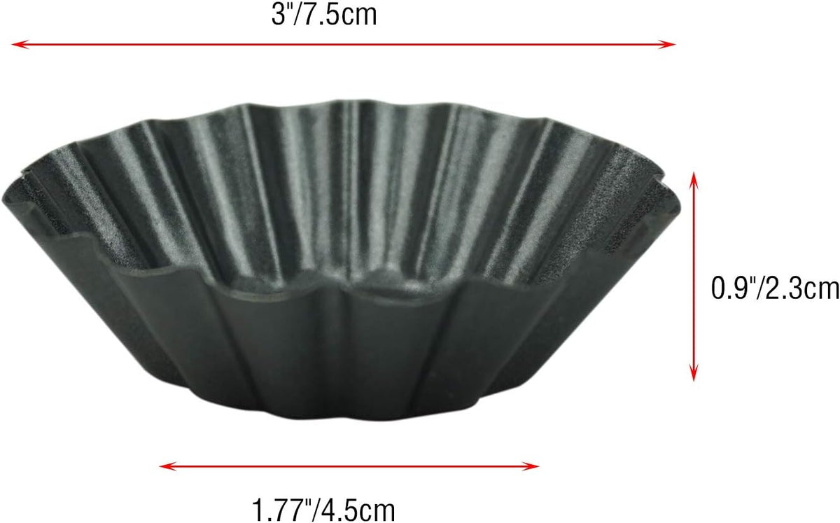 12 Pack Egg Tart Pan, Non-stick Carbon Steel Tartlet Tins, Mini Pie Mould, Muffin Cupcake Pudding Baking Cup Maker - for Pies, Chinese Egg Tart, Cakes (Big Size 3"x 0.9")