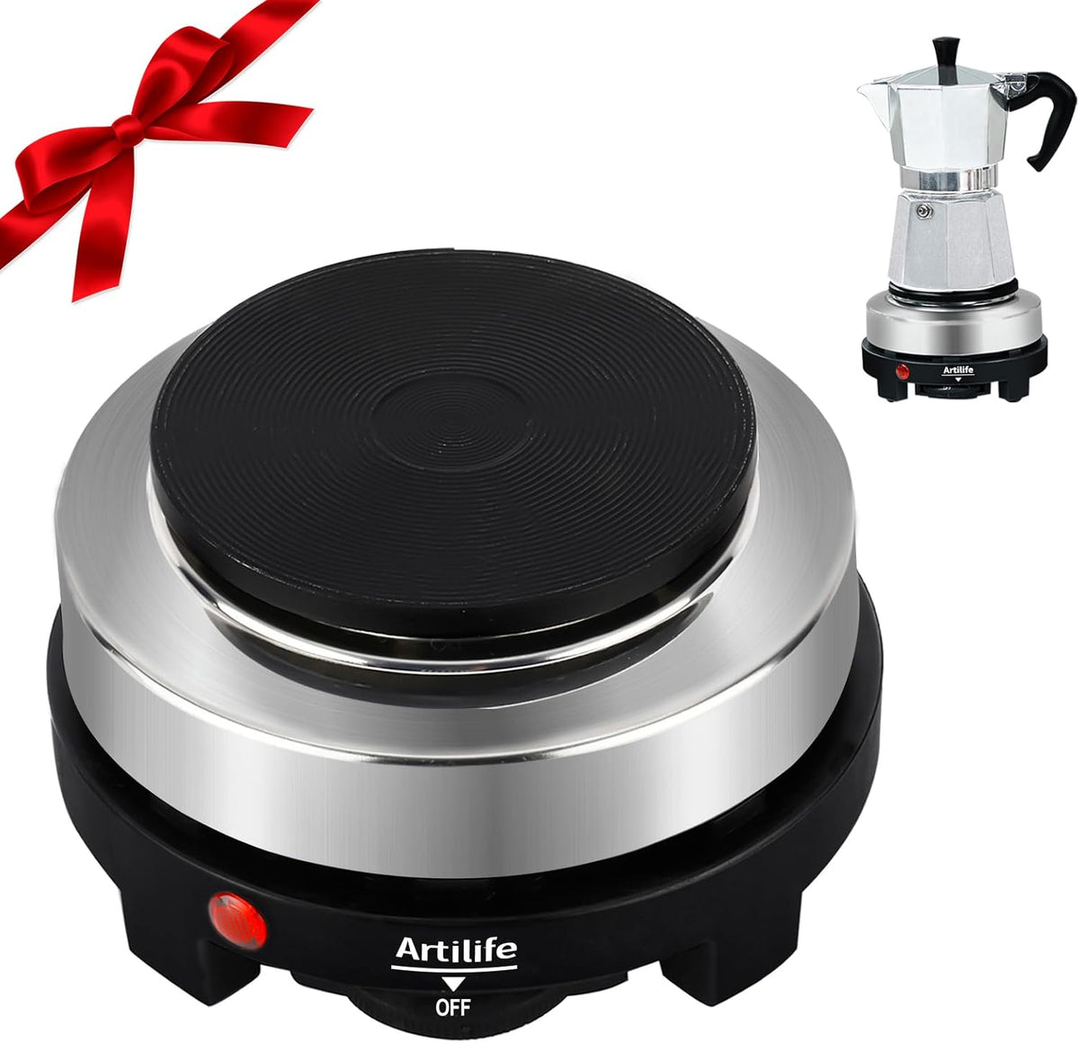 Artilife 500W Small Hot Plate Mini Hot Plate,Artilife 500w Small Electric Hot Plate,Mini Stove Portable Stove Kitchen Cooktop Electric Heater,Perfect Size for Moka Pot 110V