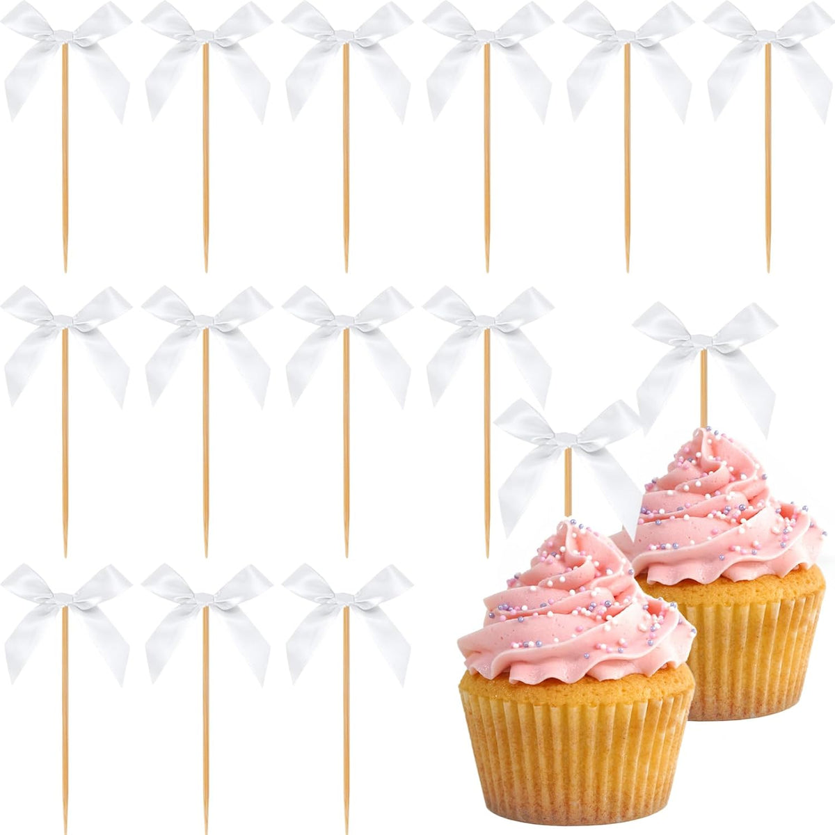 Black Bow Cupcake Toppers, 40 Pcs Bow Cake Topper Birthday Decorations Bowknot Cupcake Picks for Coquette Theme Party Decoration Bachelorette Bridal Engagement Wedding Baby Shower Party Decor