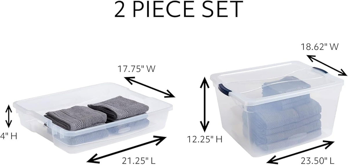 Rubbermaid Cleverstore 74 Qt Clear Storage Bins with Lids and Nesting Tray, 4-Pack, Stackable, BPA-Free, Made in USA