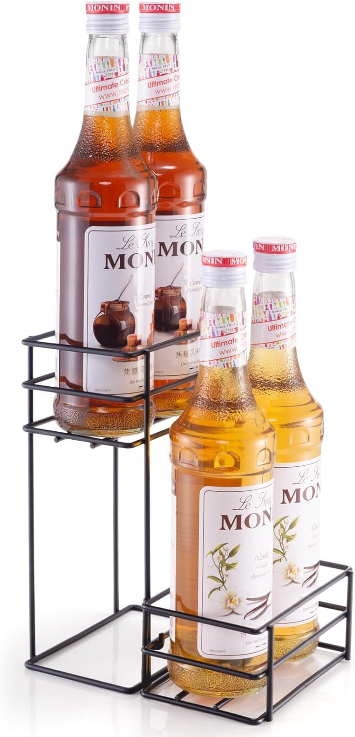 4 Bottle Coffee Syrup Organizer Coffee Syrup Rack for Coffee Bar Kitchen Small Wine Rack for Bar Family Storage for Syrup Wine Dressing